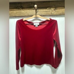Red Velvet Velour Ballet Neck Long Sleeve Top Sz M WhimsygothValentines Day Love
